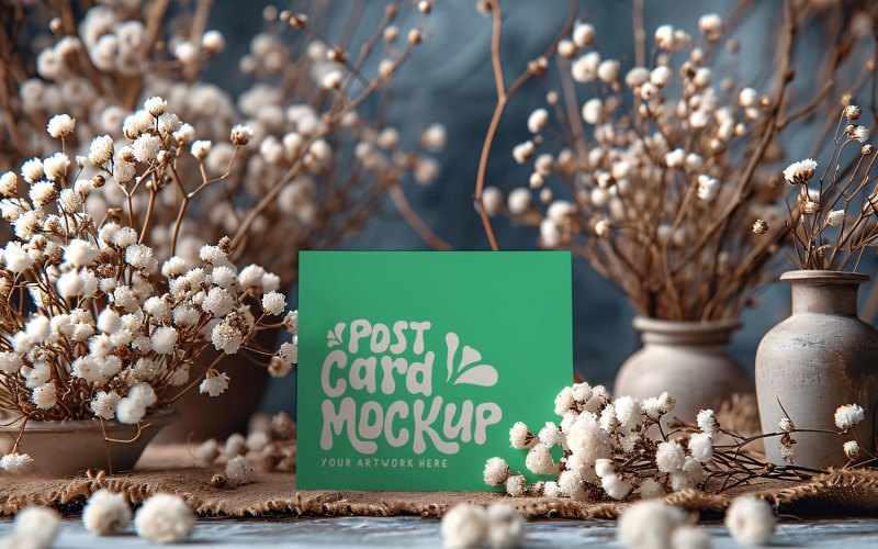 Greeting Card Mockup Flatlay with Dried Flowers 177 Product Mockup