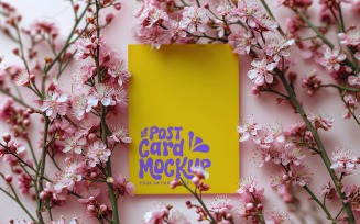 Greeting Card Mockup Flatlay with Pink Dried Flowers 147