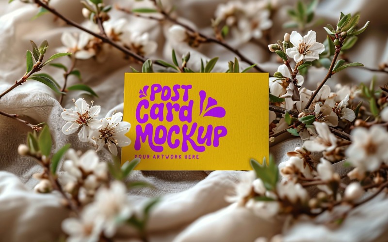 Greeting Card Mockup with green Leaves & Flowers 146 Product Mockup