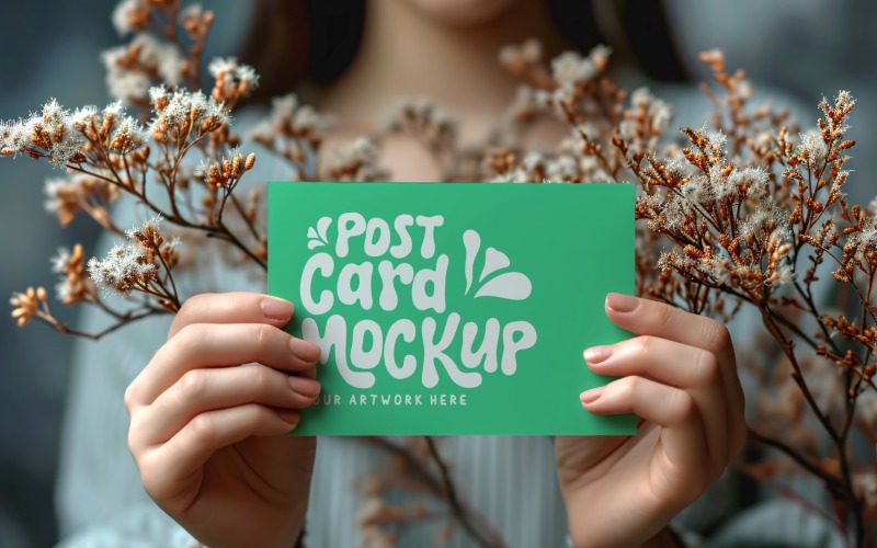 Paper Held Against Dried Flowers Card Mockup 170 Product Mockup