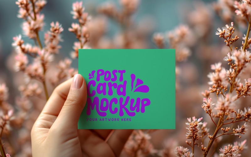 Paper Held Against Dried Flowers Card Mockup 205 Product Mockup