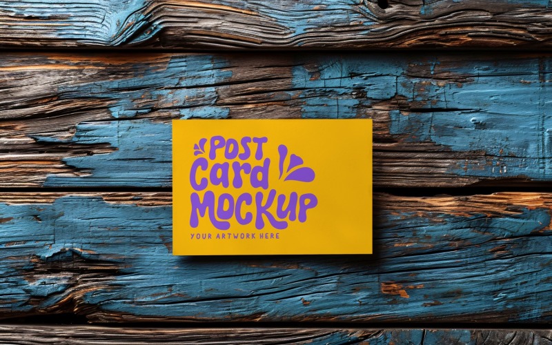 Post Card Mockup Flatlay On the rustic wooden table 153 Product Mockup