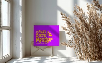 Post Card Mockup Flatlay with Dried Flowers 196