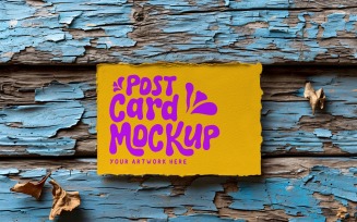 Post card mockup on the wooden table 215