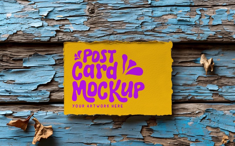 Post card mockup on the wooden table 215 Product Mockup
