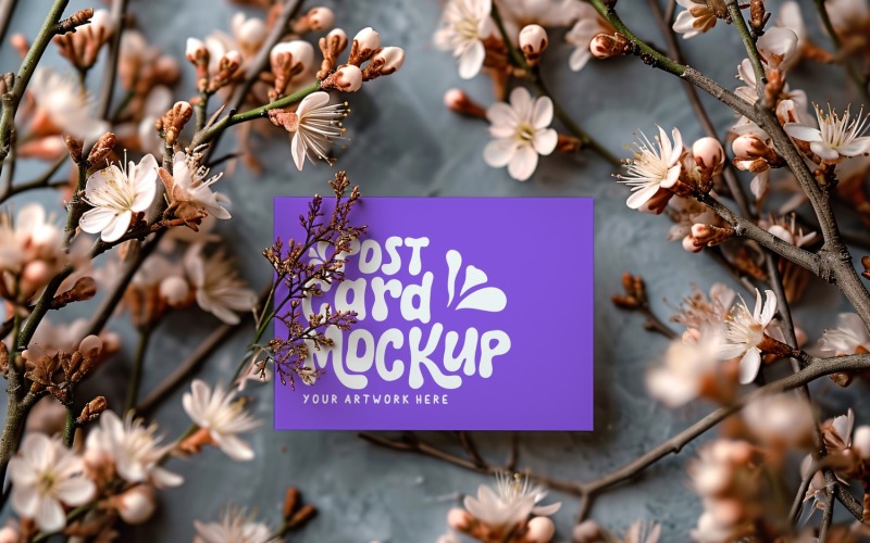 Post card mockup with Dried Flowers 204 Product Mockup