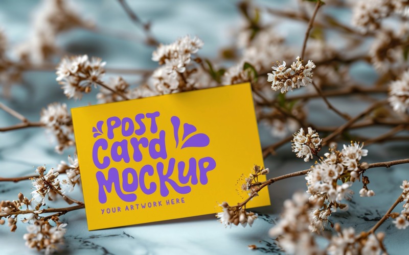 Post card Mockup With dried Flowers 216 Product Mockup