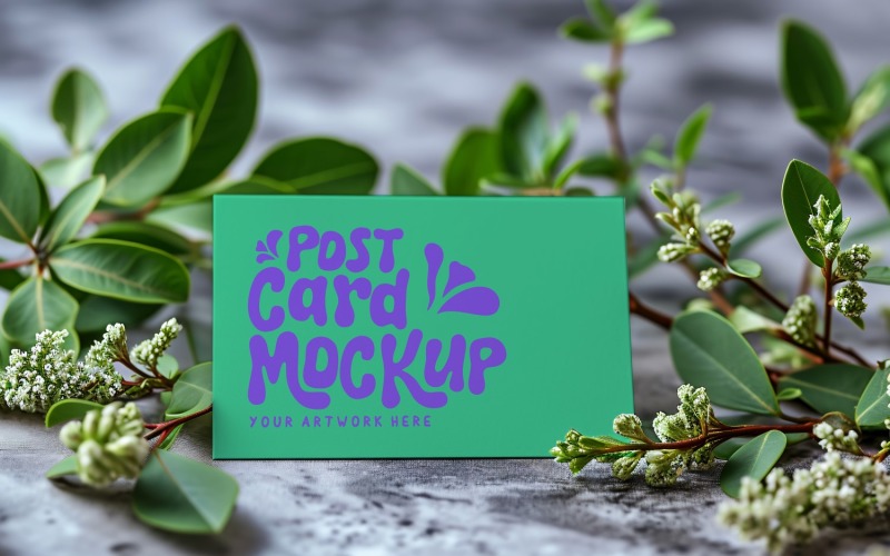 Post card Mockup With dried Flowers 217 Product Mockup