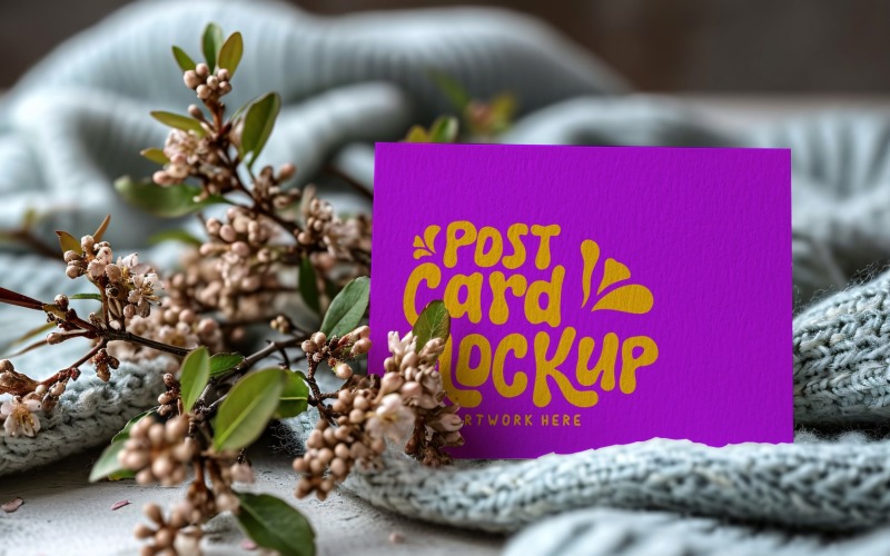 Post card Mockup with dried Flowers on The Cloth 151 Product Mockup