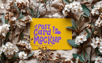 Post card Mockup with dried Flowers on The Cloth 190