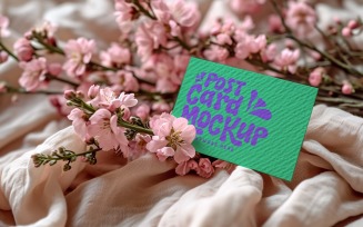 Post card mockup with dried Flowers on The Cloth 202