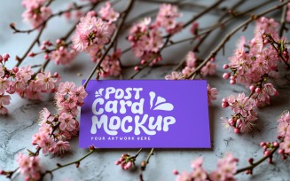Post card Mockup with dried Flowers on The rustic tile 150