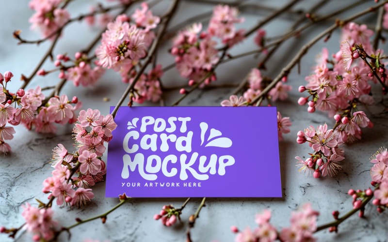 Post card Mockup with dried Flowers on The rustic tile 150 Product Mockup