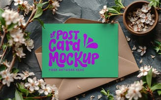 Post card mockup with Flowers on Envelope 164