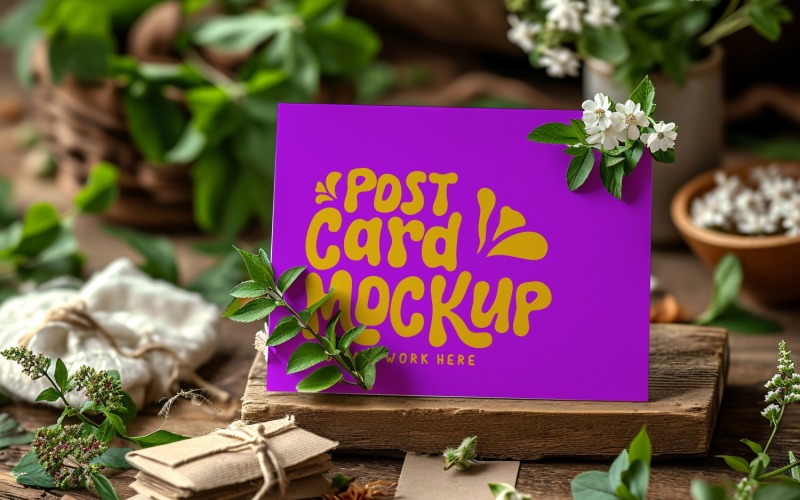 Post card mockup with Flowers on Envelope 165 Product Mockup