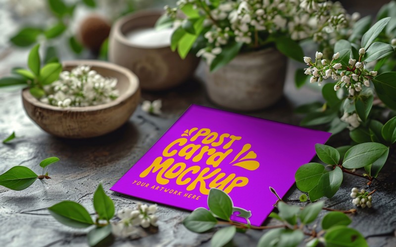 Post card Mockup with Green leaves 188 Product Mockup