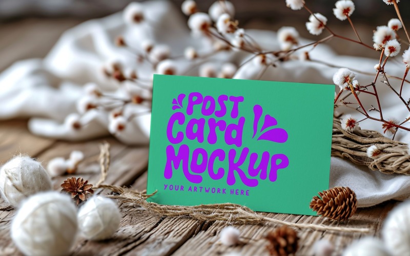 Post card Mockup With Pine Cone On the cloth 213 Product Mockup