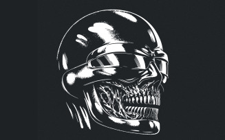 Futuristic Skull Art PNG, Cyberpunk Skull Design, Sci-Fi Horror Digital Art, Black and White Skull