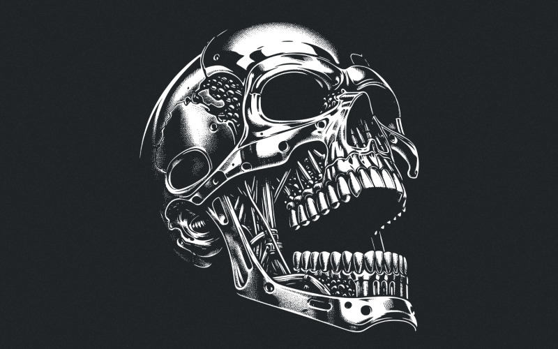 Gothic Mechanical Skull PNG, Cyberpunk Skull Art, Dark Aesthetic Design, Modern Horror, Steampunk Illustration