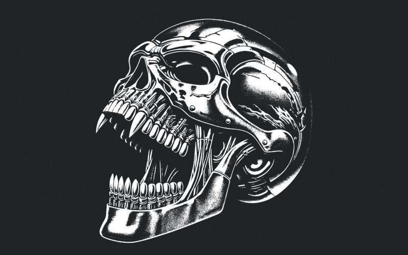 Gothic Mechanical Skull PNG, Cyberpunk Skull Art, Dark Aesthetic Design, Modern Horror Illustration