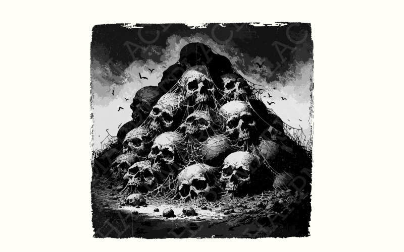 Gothic Skull Mountain PNG, Dark Aesthetic Digital Art, Horror Sublimation Design Illustration