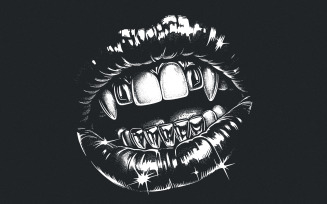 Gothic Vampire Lips PNG, Grillz Halloween Sublimation, Dark Aesthetic Art, Vampire Teeth Digital