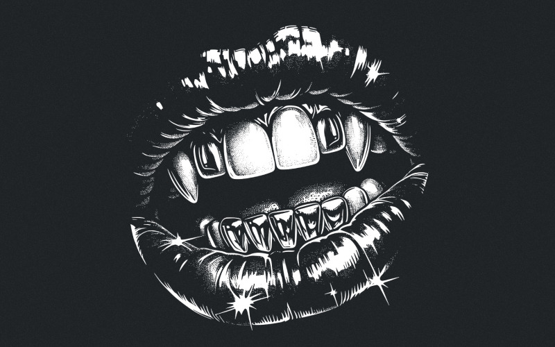 Gothic Vampire Lips PNG, Grillz Halloween Sublimation, Dark Aesthetic Art, Vampire Teeth Digital Illustration