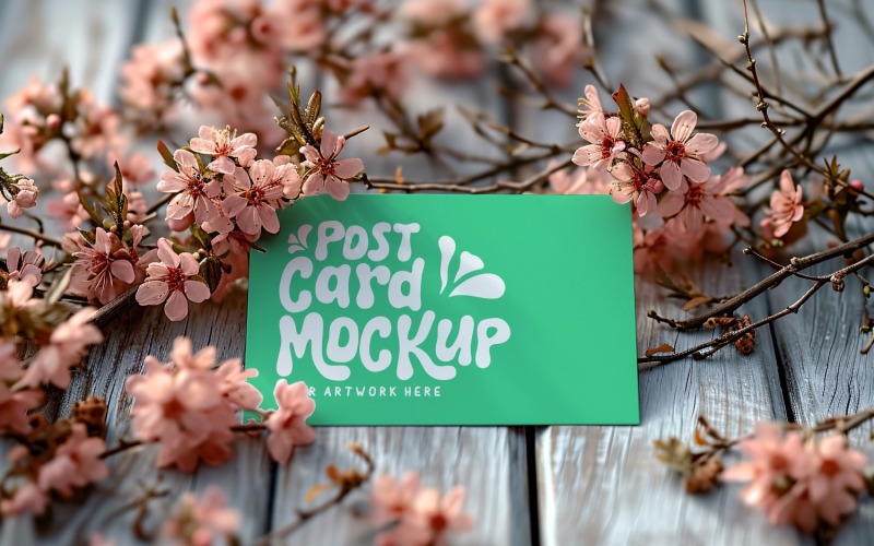 Greeting Card Mockup with Dried Flowers on the wooden table 225 Product Mockup