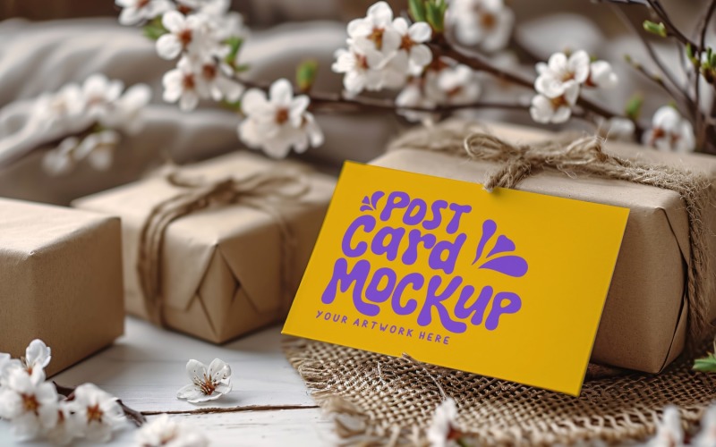 Post card Mockup with dried Flowers 223 Product Mockup