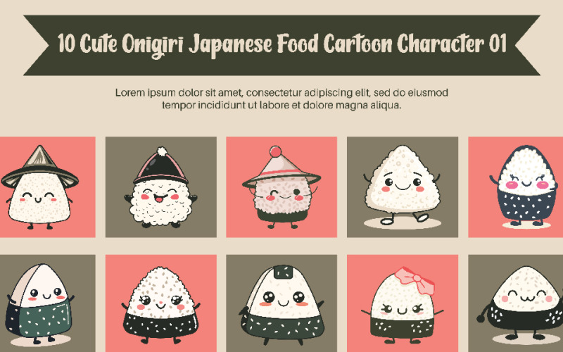 10 Cute Onigiri Japanese Food Cartoon Character 01 Illustration