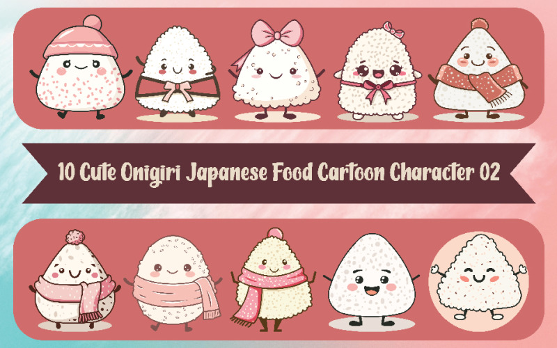 10 Cute Onigiri Japanese Food Cartoon Character 02 Illustration