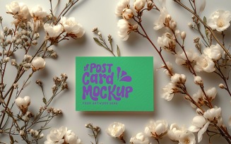 Post Card Mockup Flatlay with Dried Flowers 243