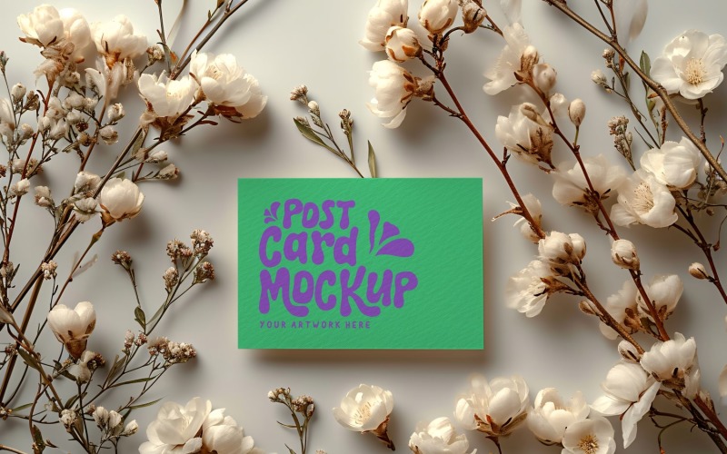 Post Card Mockup Flatlay with Dried Flowers 243 Product Mockup