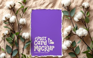 Post card mockup Flatlay with Flowers on Pink Background 245