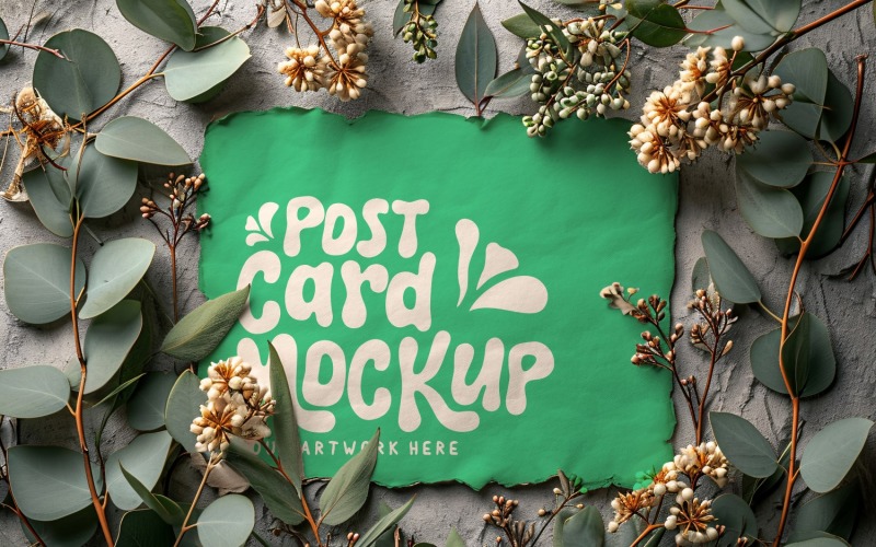 Post card mockup with Dried Flowers & Leaves 244 Product Mockup