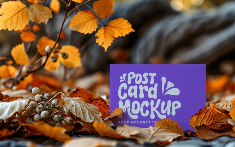 Post card mockup with Dried Flowers & Leaves 255 Product Mockup