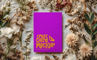 Post card Mockup with dried Flowers on The rustic tile 236