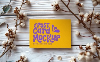 Post card Mockup with dried Flowers on The wood 231