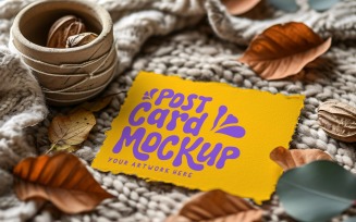 Post card mockup with Dried Leaves 250