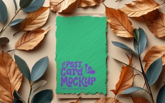 Post card mockup with Dried Leaves 252