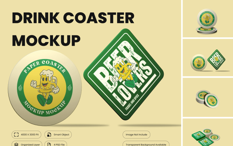 Drink Coaster Mockup - your perfect tool for showcasing your coaster designs Product Mockup