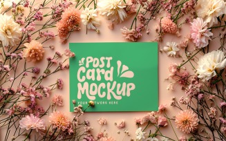 Greeting Card Mockup with Dried Flowers on Silk Cloth 278