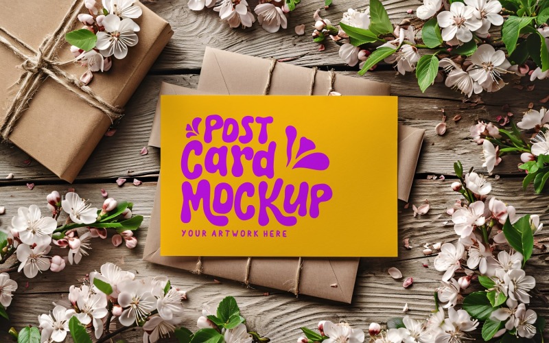 Greeting Mockup Flatlay Envelope Flowers & Leaves 291 Product Mockup