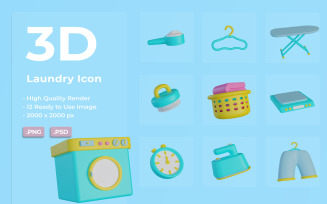 3D Laundry Icon Set Design