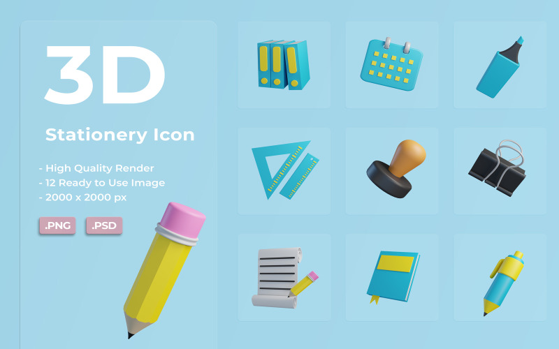 3D Stationery Icon Design Icon Set
