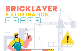 9 Bricklayer Worker Illustration