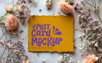 Post card Mockup Flatlay designe with dried flower 268