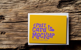 Post card Mockup with dried Flowers on The rustic table 284