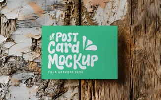 Post card Mockup with dried Flowers on The wooden table 286