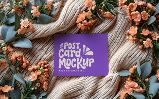 Post card mockup with flowers on the cloth 306